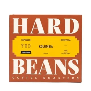 Opakowanie kawy kolumbijskiej espresso od Hard Beans, idealnej dla miłośników aromatycznych naparów. Wyróżnia się nutami migdałów, karmelu i czerwonych jabłek, co czyni ją doskonałym wyborem do codziennego picia oraz wyjątkowych okazji.