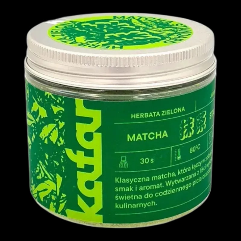 Kafar Matcha Standard - wysokiej jakości zielona herbata w proszku, w opakowaniu 50g. Bogata w antyoksydanty, idealna do codziennego picia i zastosowań kulinarnych. Energetyzujący smak i aromat.