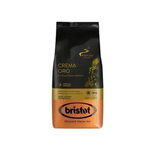 Opakowanie ziarnistej kawy Bristot Crema Oro, idealnej do parzenia espresso w domowych maszynach. Ta kawa charakteryzuje się intensywnym smakiem oraz delikatnymi nutami karmelu i sandału, doskonała dla prawdziwych miłośników kawy.