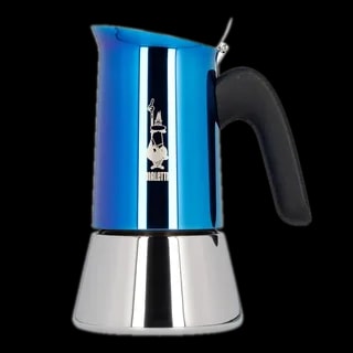 Bialetti New Venus, niebiesko-srebrna kawiarka na 4 filiżanki, z wygodnym czarnym uchwytem