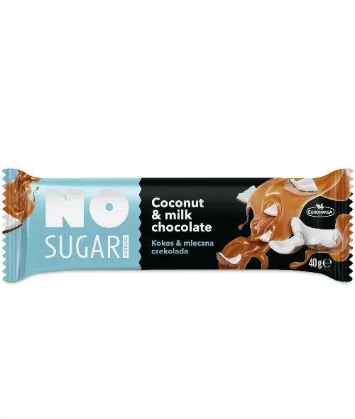 Eurohansa - NO SUGAR Baton Kokosowy w Czekoladzie Mlecznej Bez Cukru - 40g