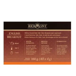 Herbata Richmont English Breakfast 40 saszetek zestaw do celebracji herbaty