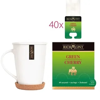 Herbata Richmont Green Cherry 40 szt porcelanowy zestaw celebracji herbaty