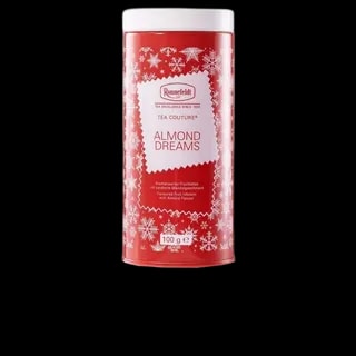 Herbata owocowa Ronnefeldt Tea Couture Almond Dreams w eleganckiej czerwonej puszce o pojemności 100 g. Opakowanie ozdobione śnieżynkami, idealne na zimowe wieczory. Herbata o wyjątkowym smaku migdałów.