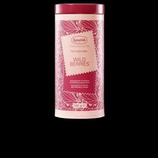 Różowa puszka herbaty Ronnefeldt Tea Couture Wild Berries o pojemności 100 g. Aromatyzowana herbata owocowa z intensywnym smakiem leśnych jagód, idealna na chwilę relaksu.