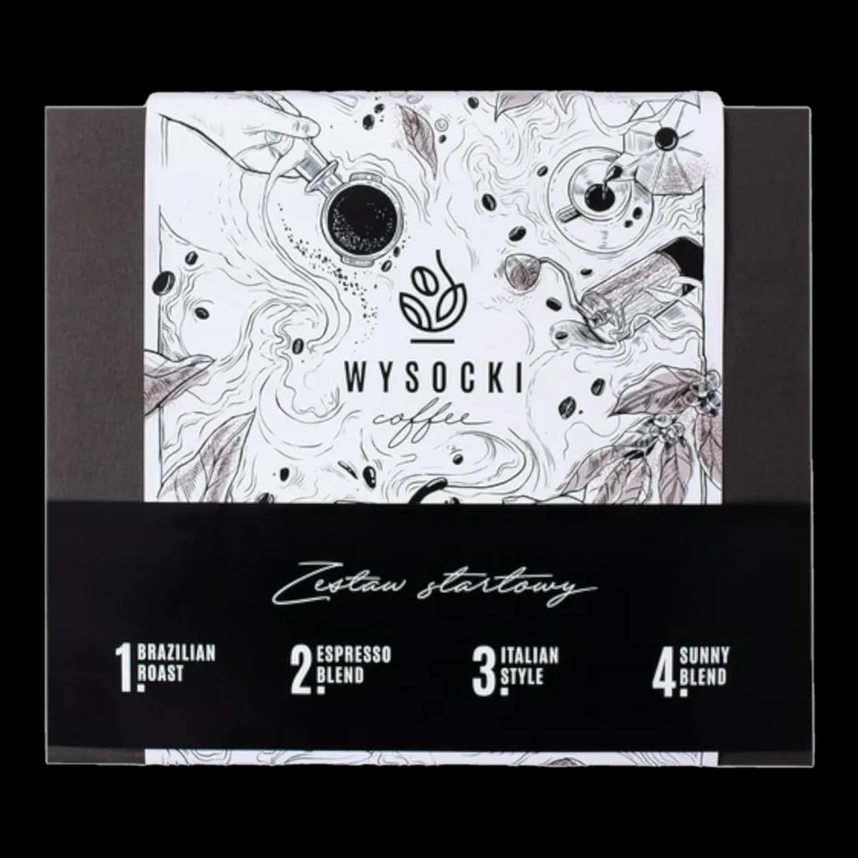 Prezent Wysocki Coffee - Zestaw Startowy 4x250g, zestaw czterech różnych rodzajów kawy w eleganckim opakowaniu