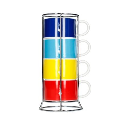 Bialetti Color - Zestaw 4 filiżanek do cappuccino na stojaku