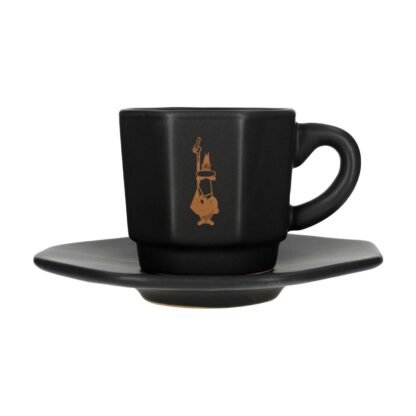 Bialetti - Zestaw 4 filiżanek z podstawką - Czarny z miedzianym logo - obrazek 2