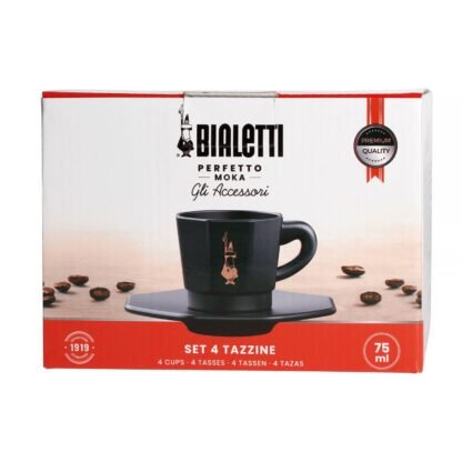 Bialetti - Zestaw 4 filiżanek z podstawką - Czarny z miedzianym logo - obrazek 3