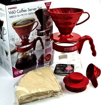 Hario zestaw V60 Pour Over Kit Red - drip + serwer + filtry - obrazek 4
