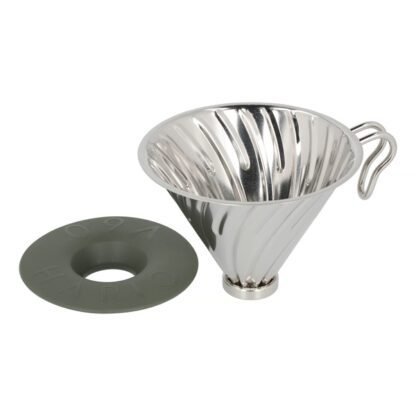 Hario metalowy Drip V60-02 Outdoor srebrny z silikonową podstawką - obrazek 3