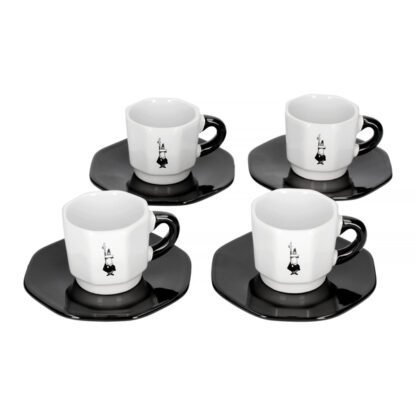 Bialetti - Zestaw 4 filiżanek z podstawką - Czarno-biały