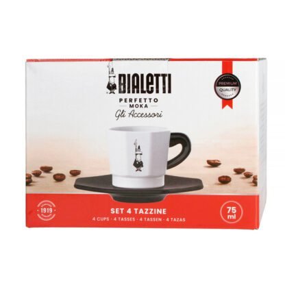 Bialetti - Zestaw 4 filiżanek z podstawką - Czarno-biały - obrazek 3