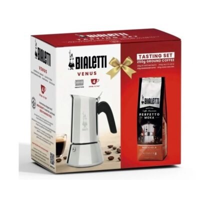 Bialetti Zestaw Venus 4tz + kawa Perfetto Moka Nocciola 250g
