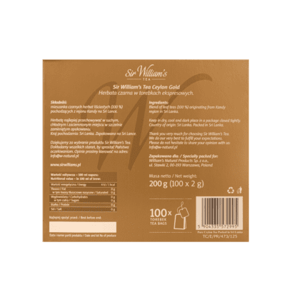 Sir William's Tea Ceylon Gold 100 saszetek - obrazek 4