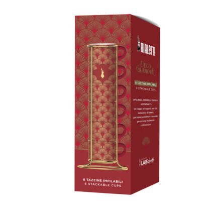 Bialetti - Deco Glamour - Zestaw 6 filiżanek do espresso na stojaku - Czerwony - obrazek 2