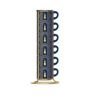 Bialetti - Deco Glamour - Zestaw 6 filiżanek do espresso na stojaku - Niebieski