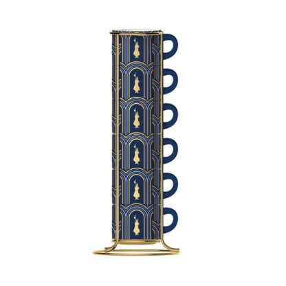 Bialetti - Deco Glamour - Zestaw 6 filiżanek do espresso na stojaku - Niebieski