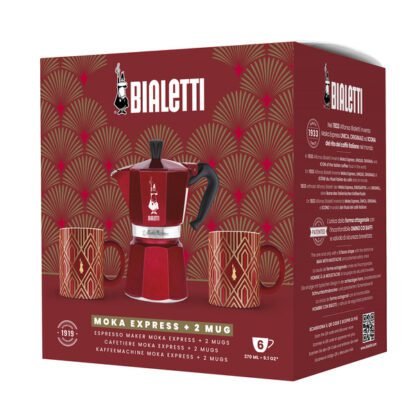 Bialetti - Deco Glamour - Moka Express 6tz Czerwona + 2 Kubki - obrazek 2