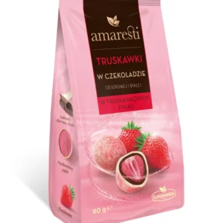 Eurohansa - Amaresti Truskawki w Czekoladzie Deserowej i Białej w Truskawkowym Pyłku - 80g