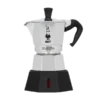 Srebrna kawiarka elektryczna Bialetti New Moka Elettrika, 2 filiżanki, kompaktowy model z czarną podstawą