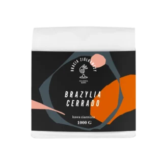 Kawa ziarnista Bracia Ziółkowscy Brazylia Cerrado 1kg w eleganckim opakowaniu z pomarańczowymi i szarymi akcentami