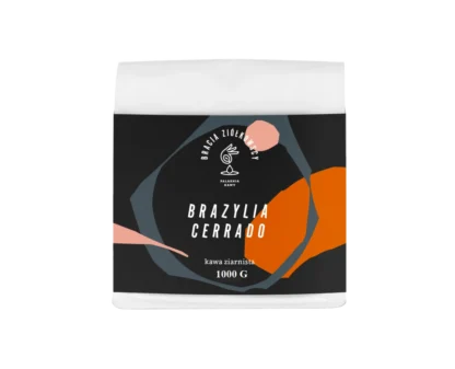 Kawa ziarnista Bracia Ziółkowscy Brazylia Cerrado 1kg w eleganckim opakowaniu z pomarańczowymi i szarymi akcentami