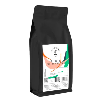 Opakowanie kawy ziarnistej Etiopia Szybki Przelew, 1kg, palonej przez Braci Ziółkowskich, idealnej do szybkiego parzenia