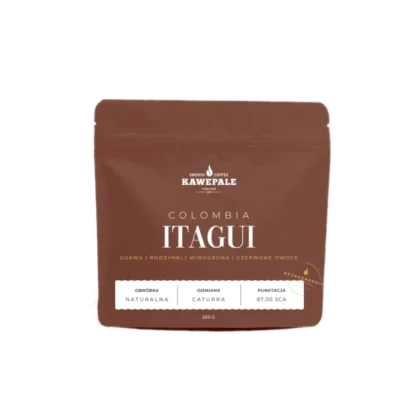 Kawa ziarnista KawePale Colombia Itagui 250g, odmiana Caturra, o naturalnej obróbce, z nutami guawy i czerwonych owoców