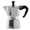 Srebrna kawiarka Bialetti Moka Express 3tz, z ergonomicznym czarnym uchwytem