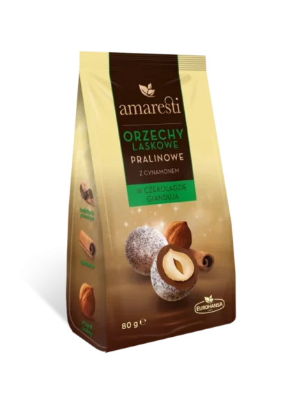Eurohansa - Amaresti Orzechy Laskowe Pralinowe z Cynamonem w Czekoladzie Gianduja - 80g