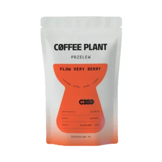 Opakowanie kawy Flow Very Berry marki Coffee Plant, przeznaczonej do metod przelewowych. Charakteryzuje się nutami truskawki, jeżyny, jagody i cytryny.