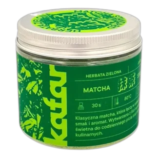 Kafar Matcha Standard - wysokiej jakości zielona herbata w proszku, w opakowaniu 50g. Bogata w antyoksydanty, idealna do codziennego picia i zastosowań kulinarnych. Energetyzujący smak i aromat.