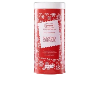 Herbata owocowa Ronnefeldt Tea Couture Almond Dreams w eleganckiej czerwonej puszce o pojemności 100 g. Opakowanie ozdobione śnieżynkami, idealne na zimowe wieczory. Herbata o wyjątkowym smaku migdałów.