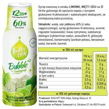 Syrop FruttaMax LIMONKA MIĘTA BEZ na 12 litrów - obrazek 3