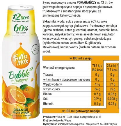 Syrop FruttaMax POMARAŃCZA 500ml na 12 litrów - obrazek 3