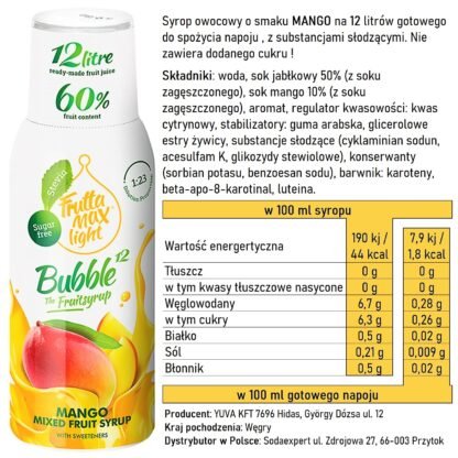 Syrop FruttaMax MANGO LIGHT 500ml na 12 litrów - obrazek 3