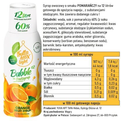 Syrop FruttaMax POMARAŃCZA LIGHT 500ml na 12 litrów - obrazek 3