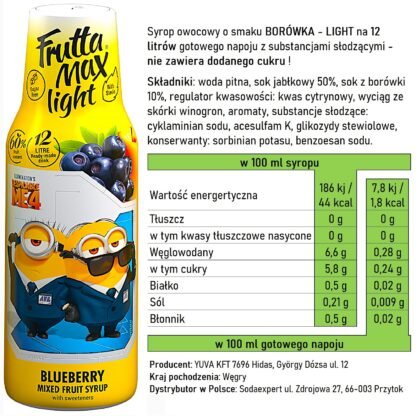 Syrop FruttaMax MINIONKI BORÓWKA LIGHT na 12 litrów - obrazek 3