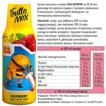 Syrop FruttaMax MINIONKI MALINA 500 ml na 12 litrów - obrazek 3