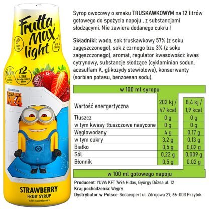 Syrop FruttaMax MINIONKI TRUSKAWKA LIGHT 500ml na 12 litrów - obrazek 3