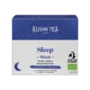 Opakowanie herbaty Kusmi Tea Sleep Ritual. Niebiesko-biała kolorystyka z widocznym logo Kusmi Tea Paris. Zawiera rooibos, werbenę oraz naturalny aromat mango, wzbogacone ekstraktem z melisy. Produkt ekologiczny z certyfikatem organicznym, wspierający spokojny sen. Widoczny symbol „1% for the planet.”