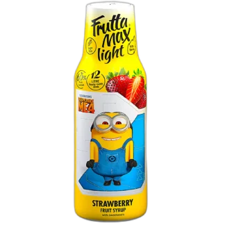 Frutta Max Minions Truskawka Light – syrop owocowy o smaku soczystej truskawki, bez dodatku cukru, słodzony stewią. Zawiera 60% owoców i pozwala na przygotowanie aż 12 litrów pysznego napoju. Opakowanie z grafiką Minionka z filmu "Despicable Me 4" sprawia, że jest to świetny wybór dla dzieci i fanów zabawnych postaci. Idealny do rozcieńczania z wodą oraz jako dodatek do koktajli i deserów.