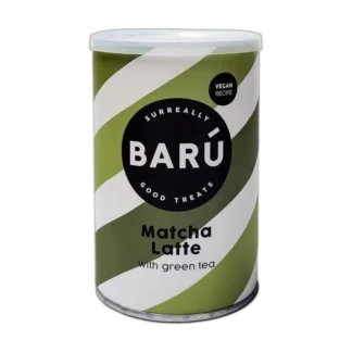 BARÚ Spiced Chai Latte – wegański napój w proszku o smaku czarnej herbaty i korzennych przypraw, opakowanie 250 g w kolorach czerwonym, białym i pomarańczowym z czarnym logo.