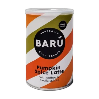 BARÚ Pumpkin Spice Latte 250 g – wegański napój instant z kawą, dynią i egzotycznymi przyprawami w kolorowym opakowaniu, idealny na jesienne dni.