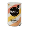 BARÚ Vanilla Chai Latte – wegański napój w proszku z czarną herbatą, wanilią i egzotycznymi przyprawami, w opakowaniu 250 g z biało-pomarańczowymi pasami i czarnym logo.