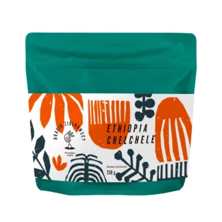 Kawa ziarnista Bracia Ziółkowscy Kolumbia Santa Monica Green Apple 150g o nutach zielonego jabłka i świeżej owocowości, zamknięta w żywej, żółtej paczce. Produkt dostępny do kupienia w sklepie z kawą.