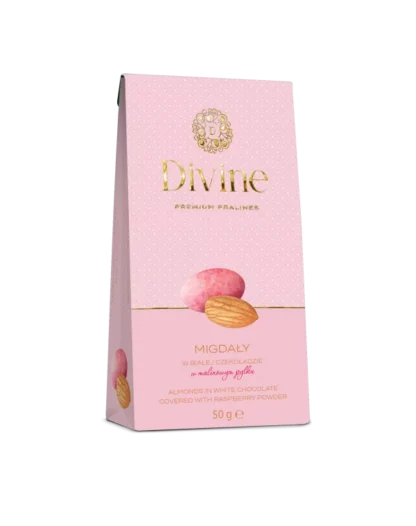 Eurohansa - DIVINE Premium Pralines Migdały w Białej Czekoladzie w Malinowym Pyłku - 50g
