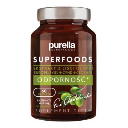 Purella Superfoods Odporność Ekstrakt z Liści Oliwki Europejskiej + Cynk + Czosnek Suplement Diety 60 Kapsułek