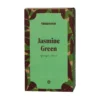 Opakowanie herbaty Teasome Jasmine Green 50 g z zielonej herbaty jaśminowej pochodzącej z regionu Guangxi w Chinach. Zielona etykieta na ozdobnym tle z motywem liści
